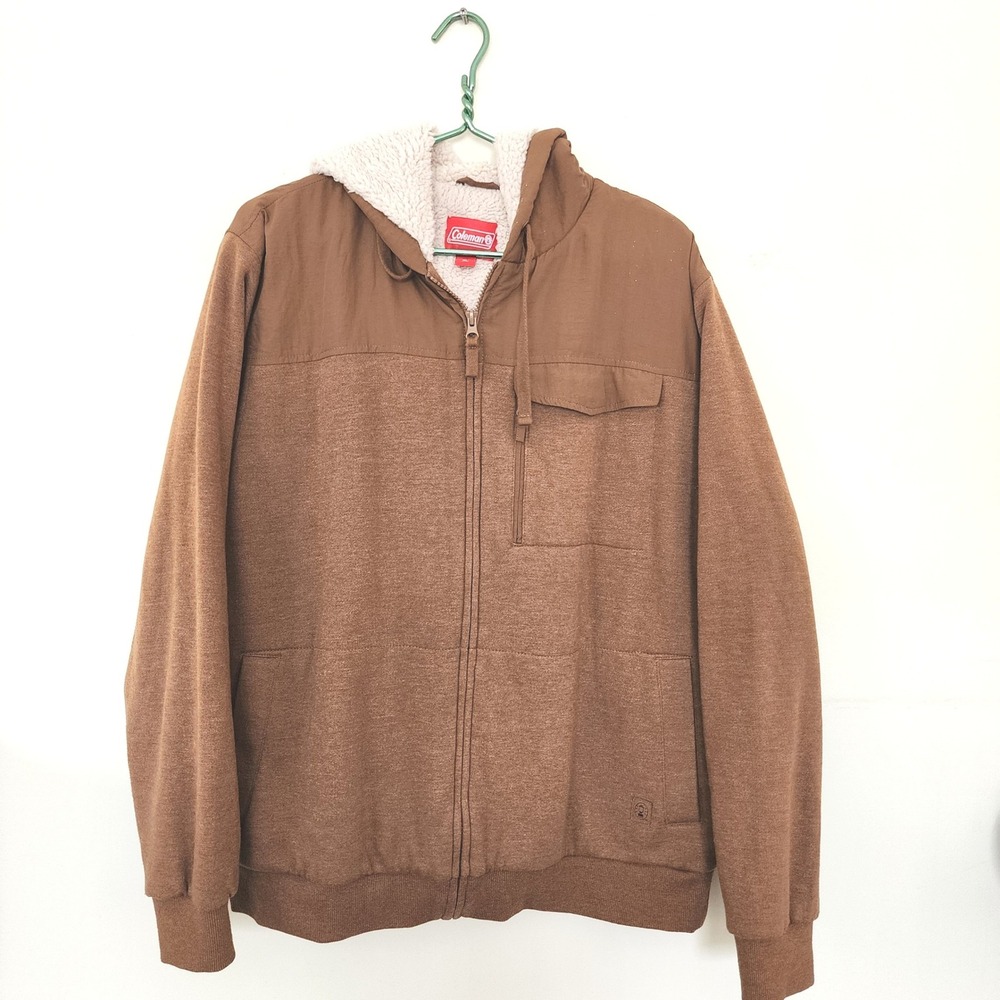Coleman Mens Brown Sherpa Lined Full Zip Hoodie Jacket XL Mixed Media Outdoor